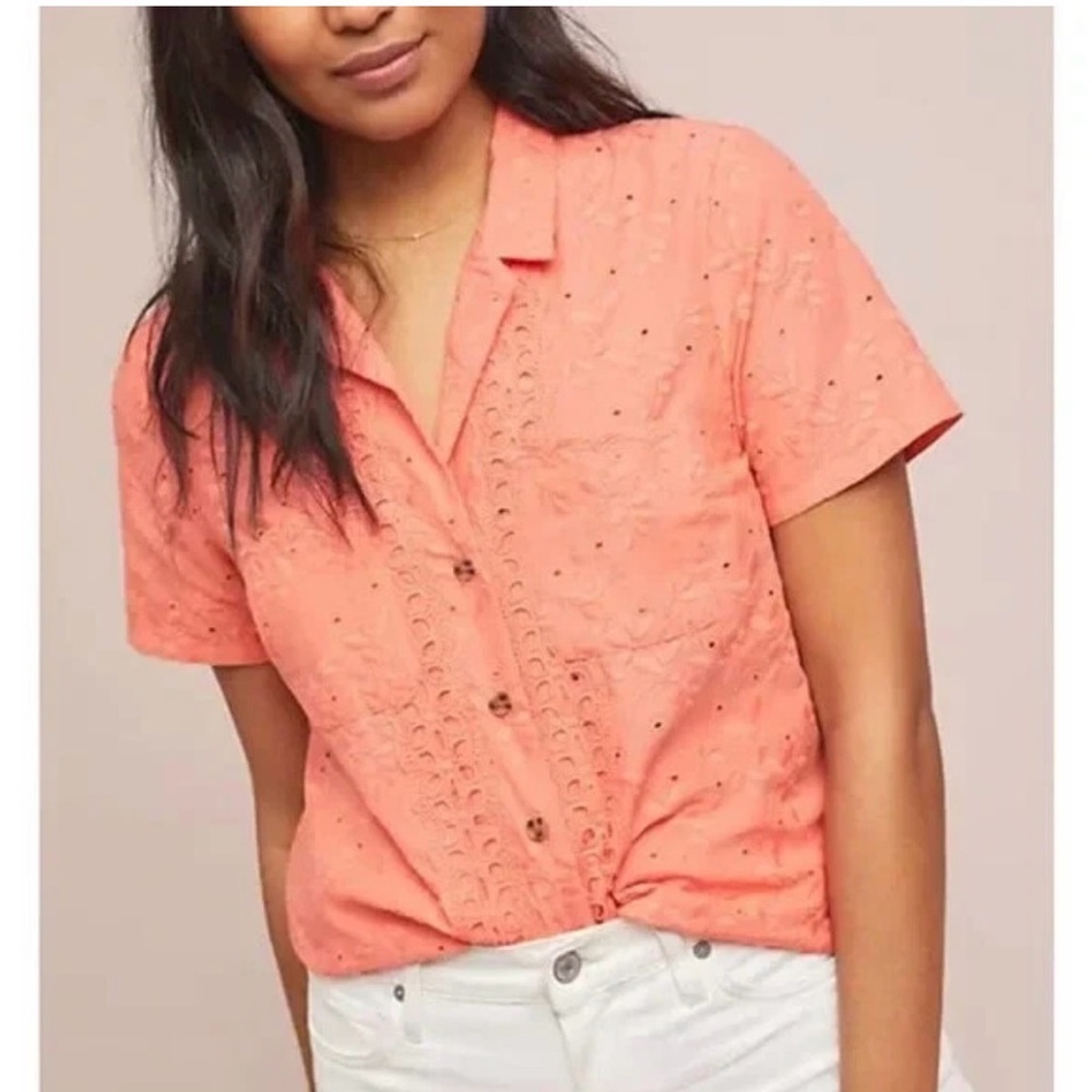 Maeve Anthropologie Coral Eyelet
Embroidered Button Down